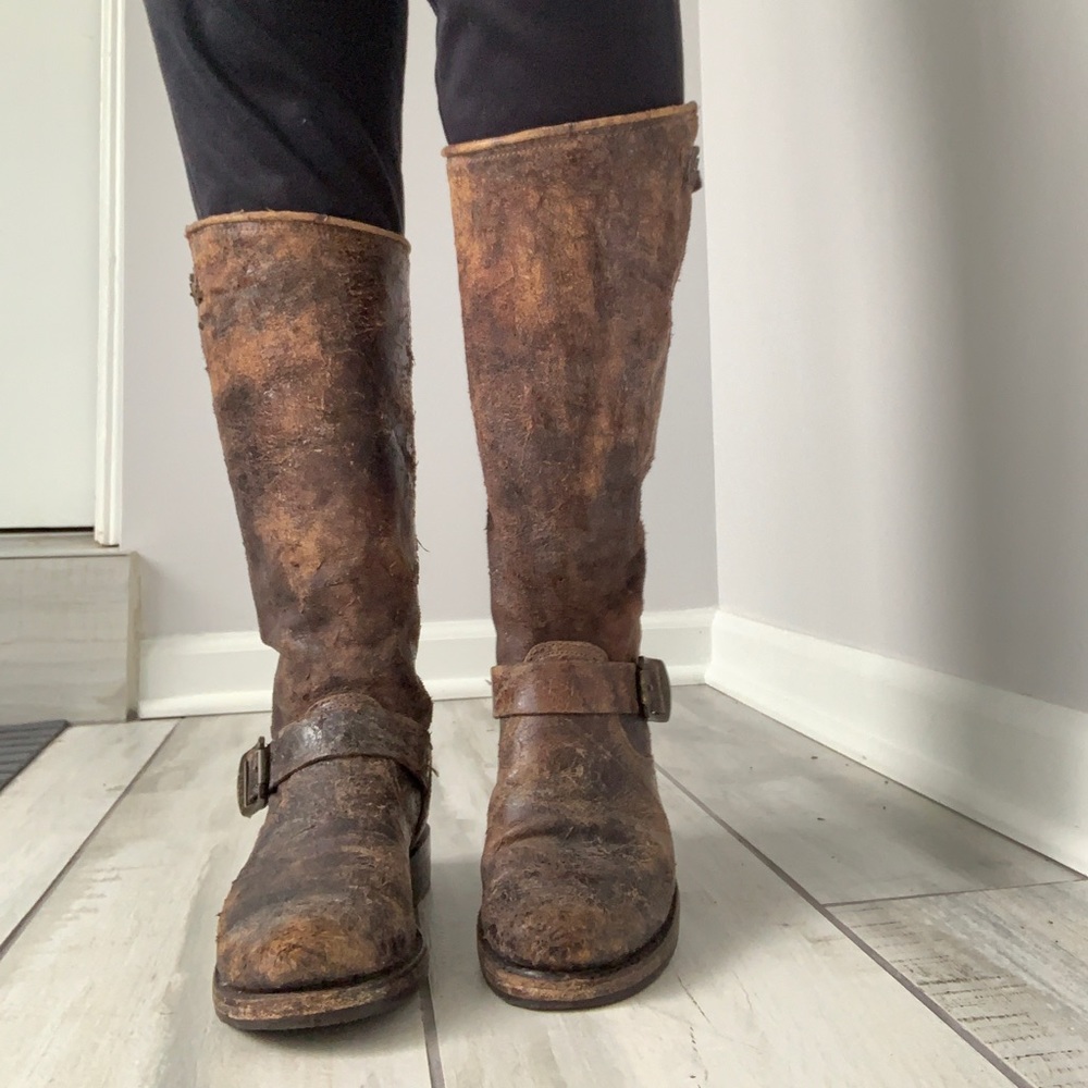 Frye distressed tall boots
